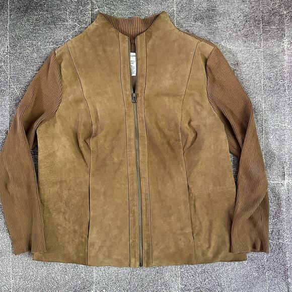 Women's Vintage Y2K Jessica London Tan Brown Suede Leather Zip Up Jacket Sz XL - Picture 1 of 5